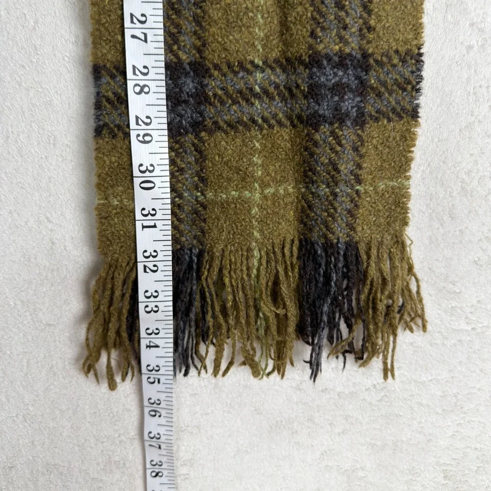 Burberry London Olive Green Plaid Merino Wool Angora Scarf Made in Scotland